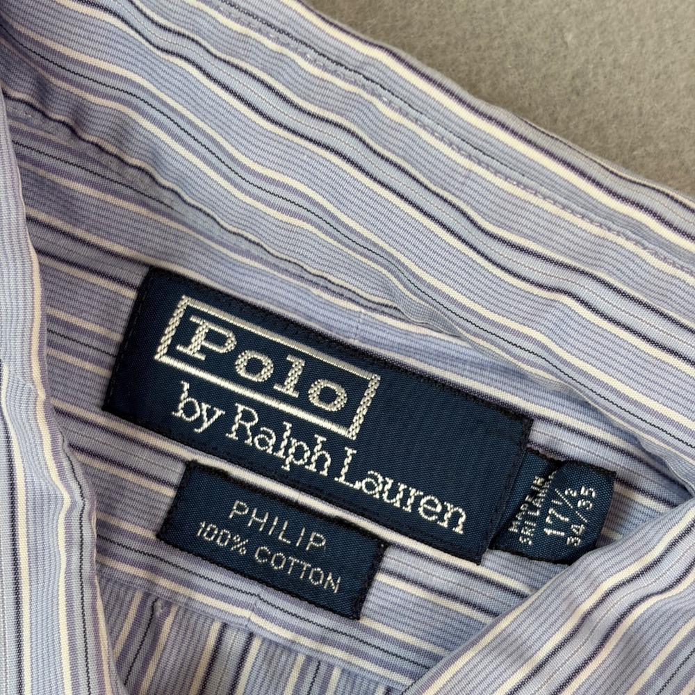 Polo Ralph Lauren Mens Philip Striped Button Down Shirt Blue White 17.5 34/35 - Picture 3 of 5